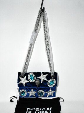 Kurt Geiger London Velvet MINI Kensington Novelty Crossbody Bag, Blue 5018780789